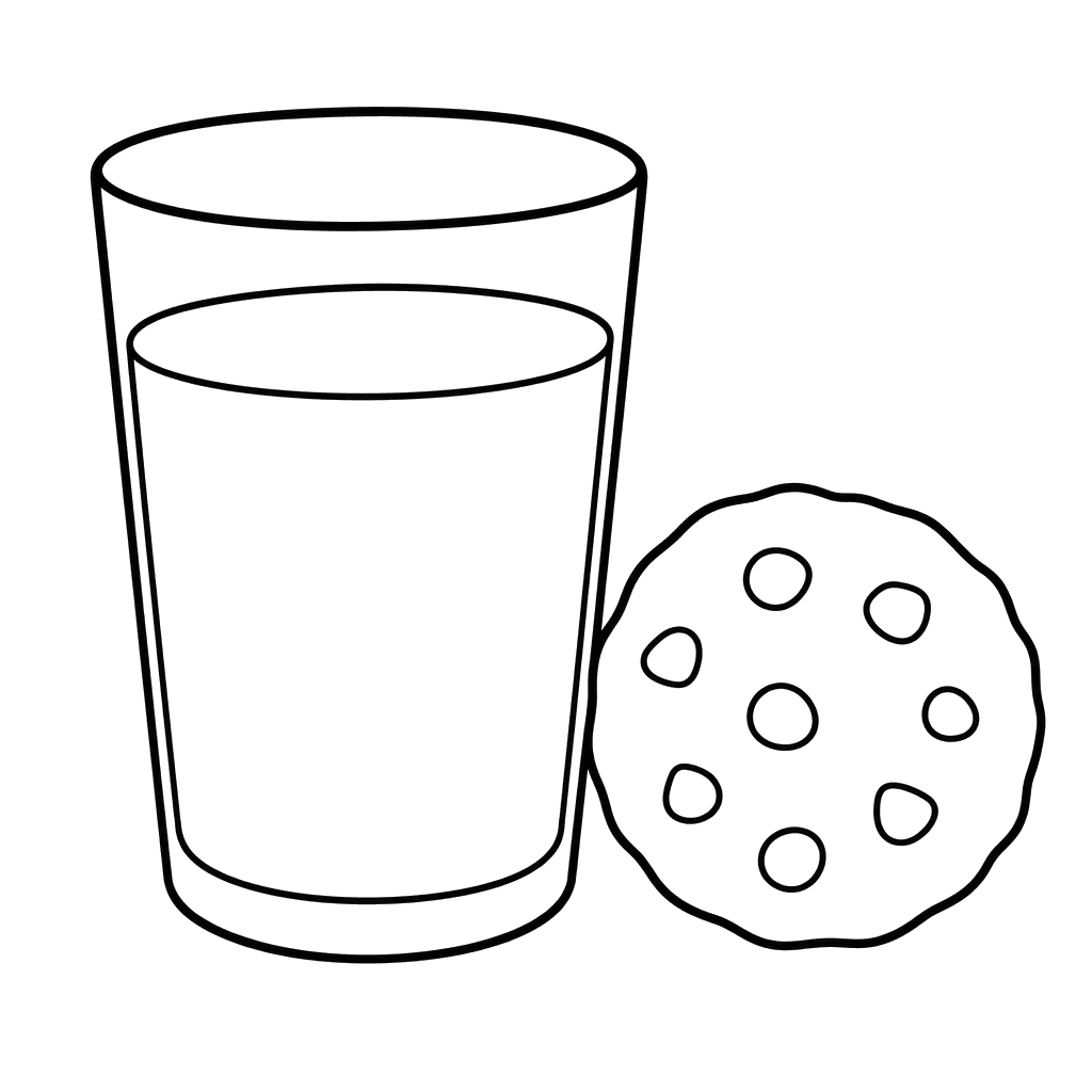 Glass of Milk and Cookie Coloring Page