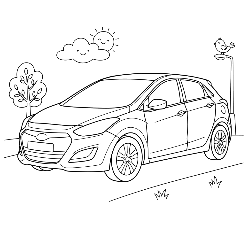 Coloring Page of a Hyundai i30 Car