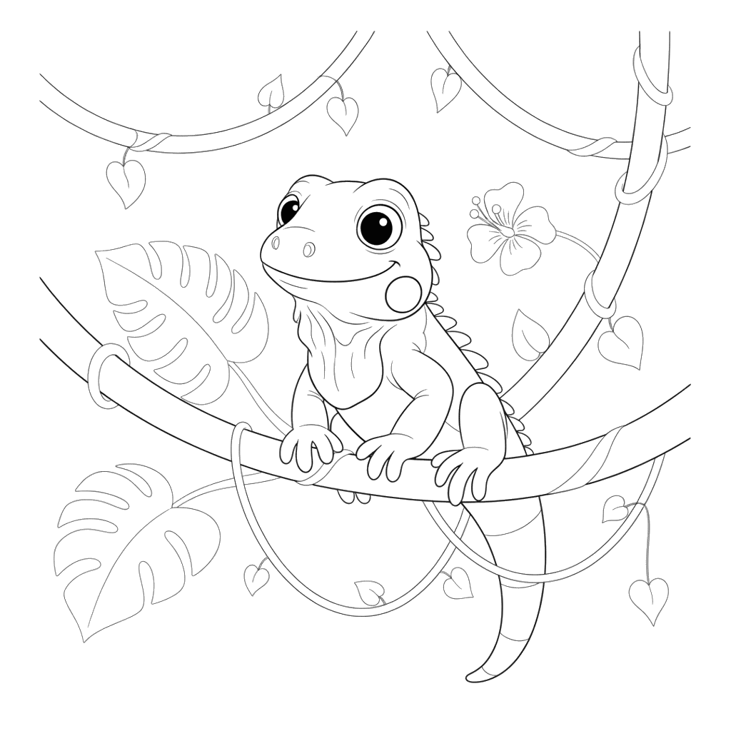 Iguana Among Vines Coloring Page