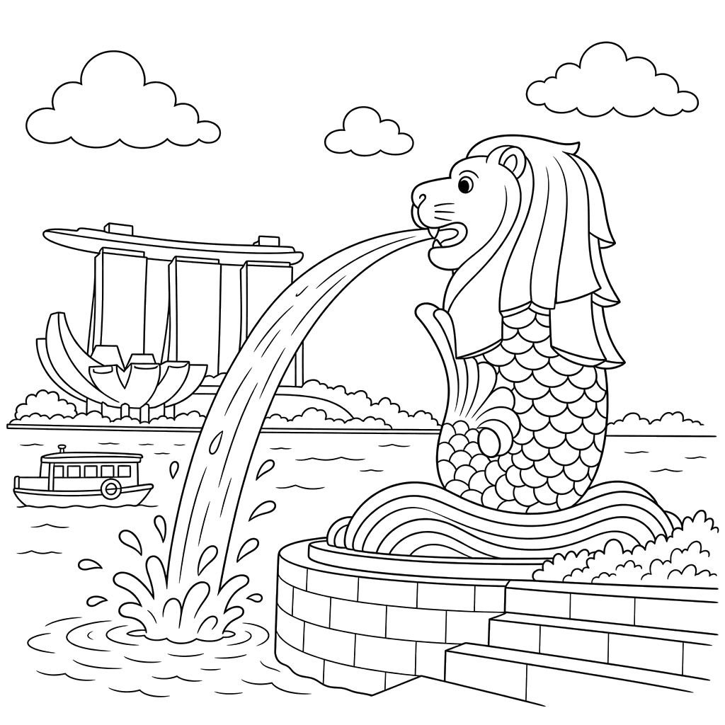 Merlion Statue Coloring Page