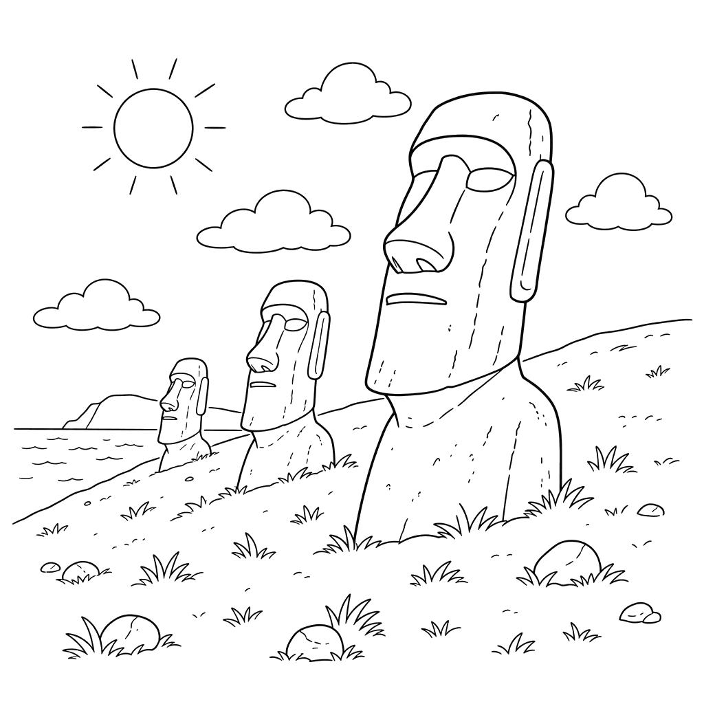 Moai Statues Coloring Page