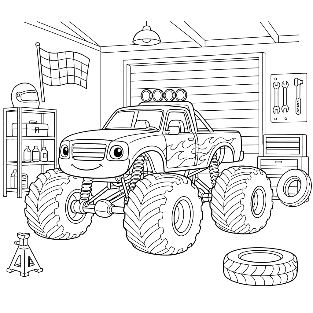 Monster Truck in Garage Coloring Page