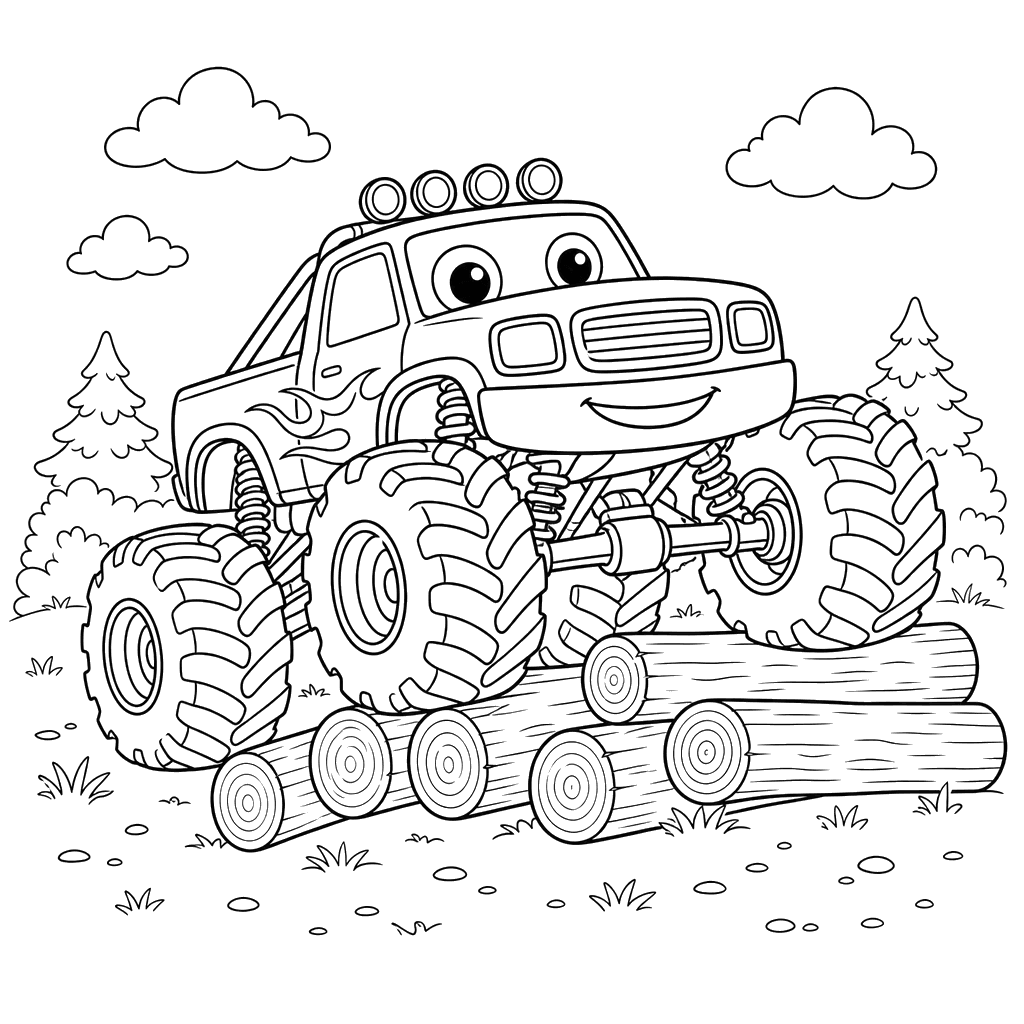 Monster Truck on Logs Coloring Page
