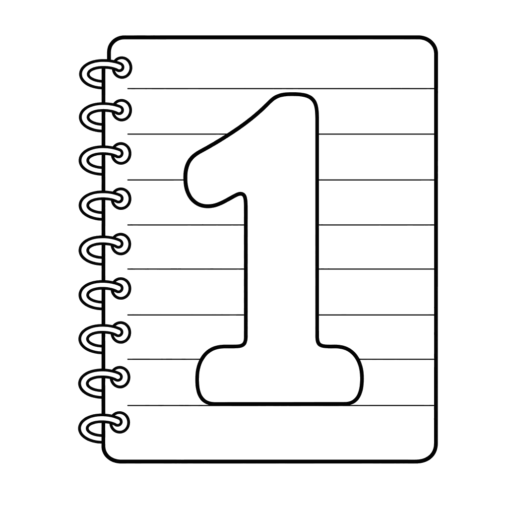 Number 1 in Notebook Coloring Page