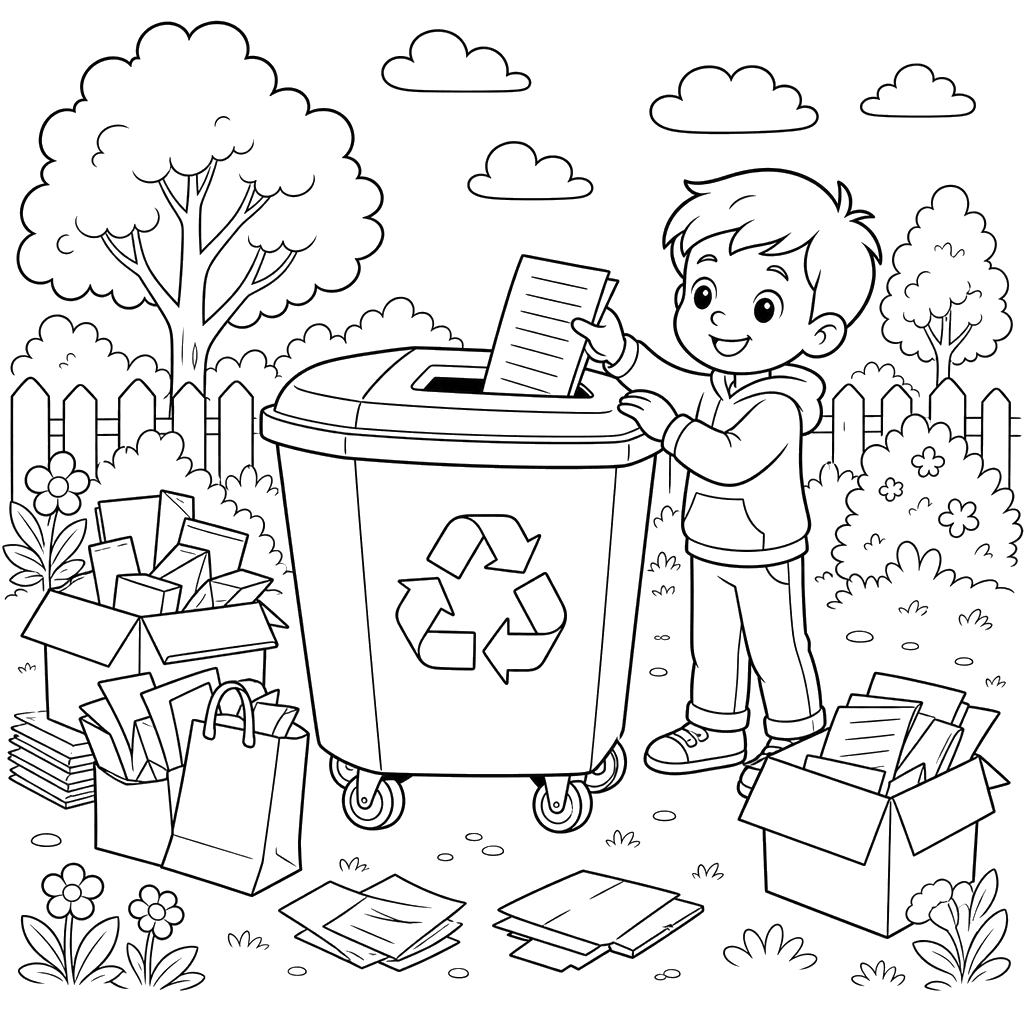 Paper Recycling Bin Coloring Page