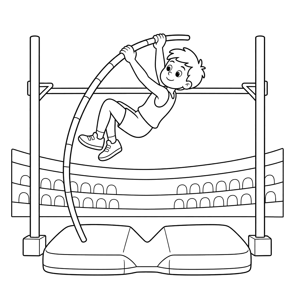 Pole Vault at the Stadium — Coloring Page