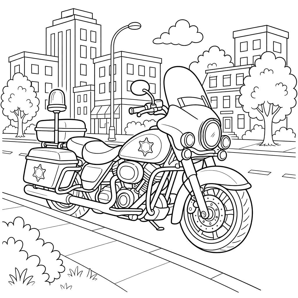 Police Motorcycle on the City Street