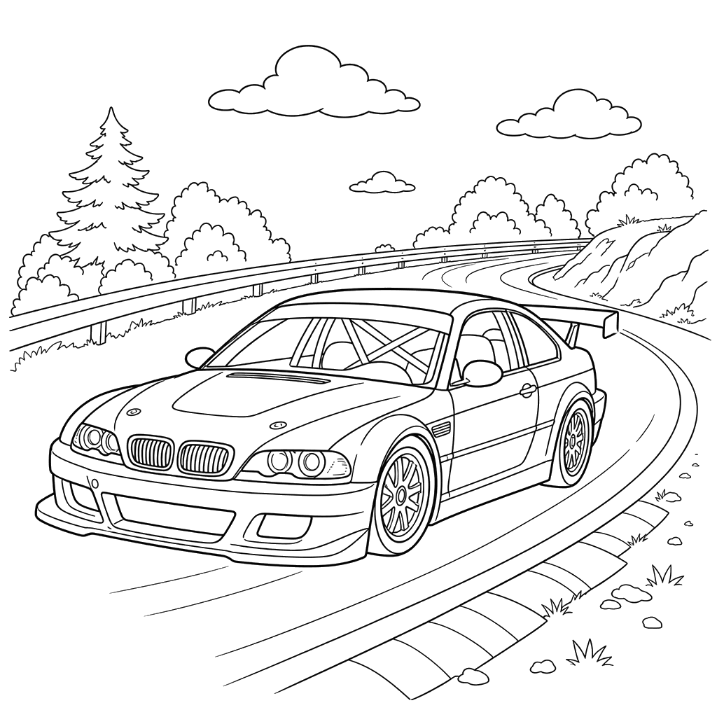 Racing Car on a Sharp Turn Coloring Page