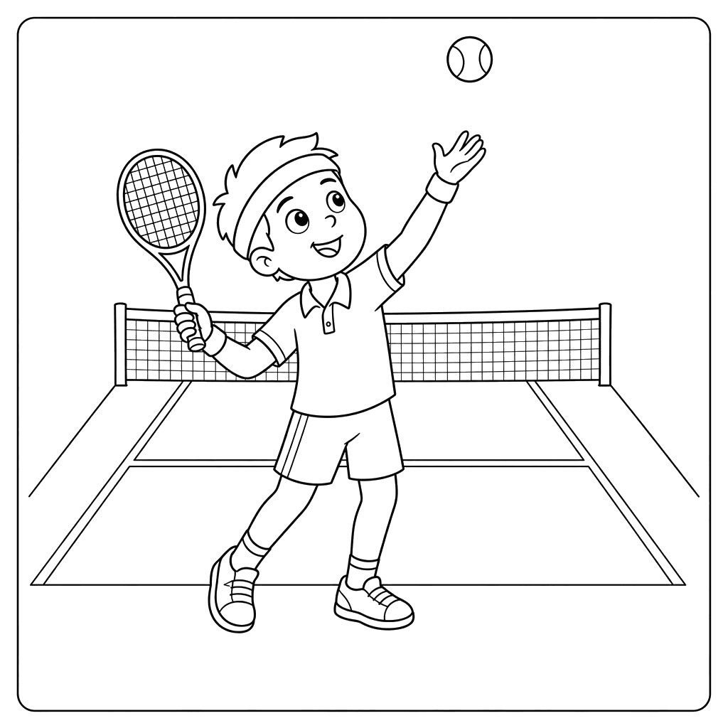 Tennis player serving coloring page