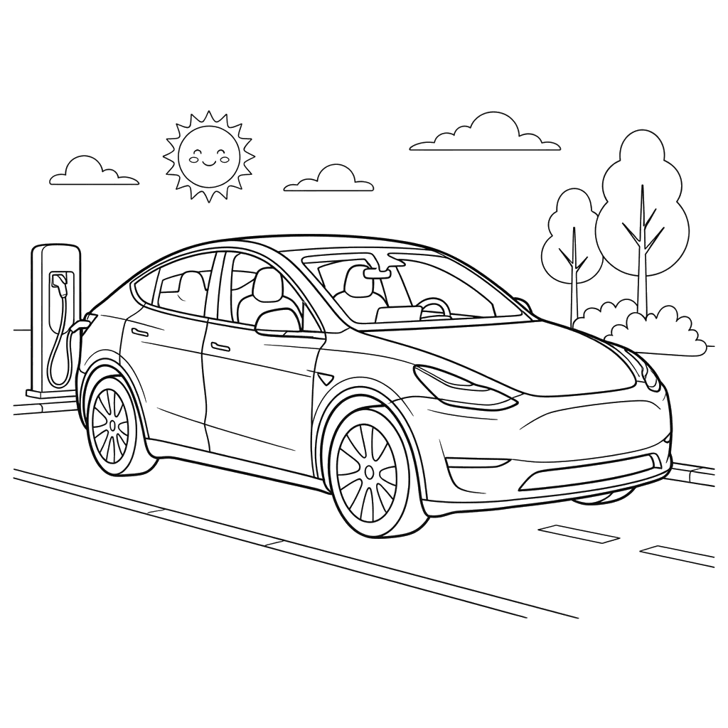 Tesla Model Y Coloring Page for Kids