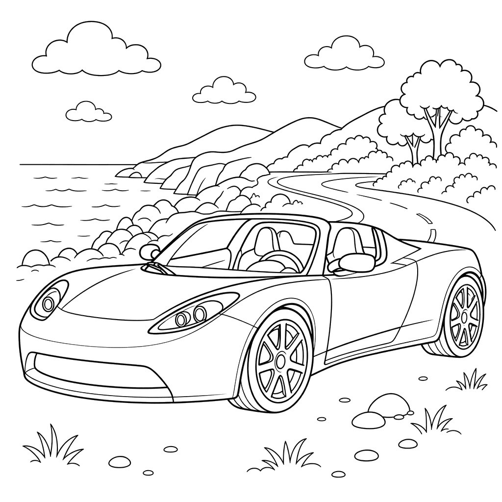 Tesla Roadster Coloring Page