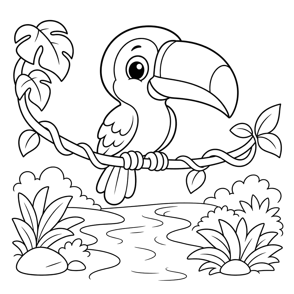 Toucan on a Vine Coloring Page