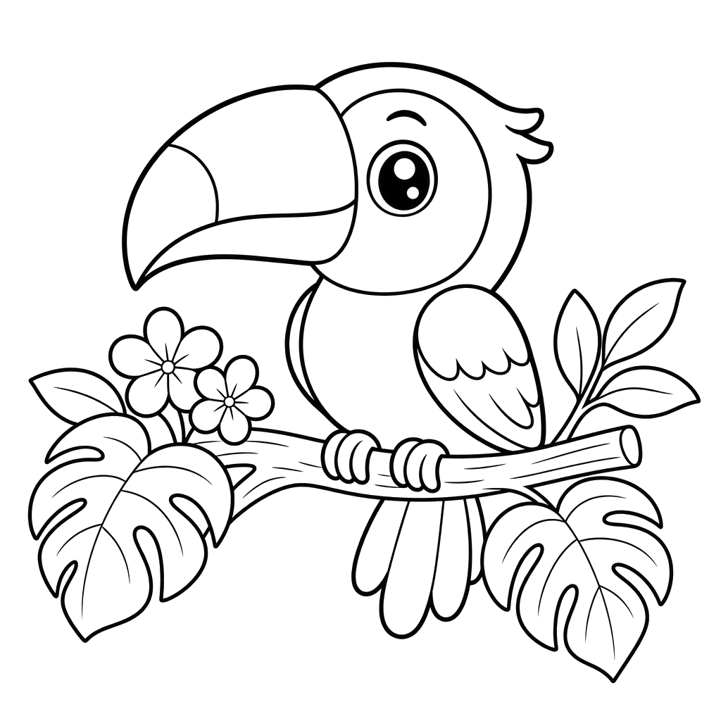 Toucan on a Tropical Branch Coloring Page