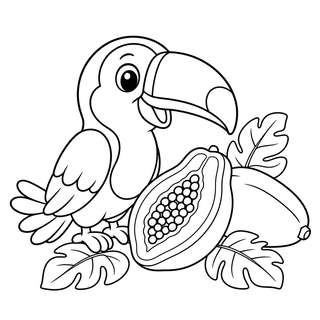 Toucan with Ripe Papaya Coloring Page