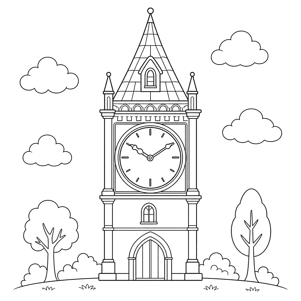 Tower Clock Coloring Page