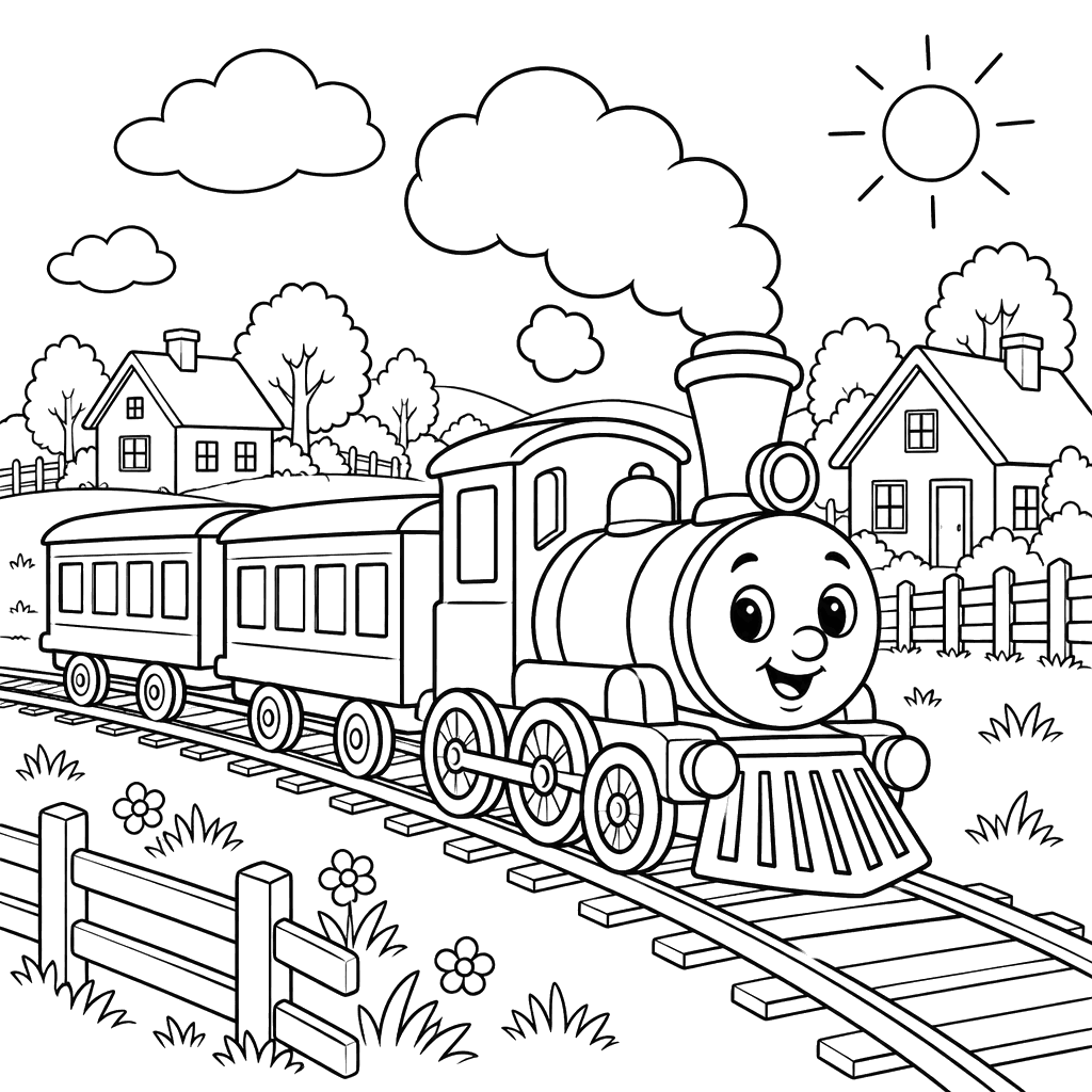 Train Riding Past Village Houses