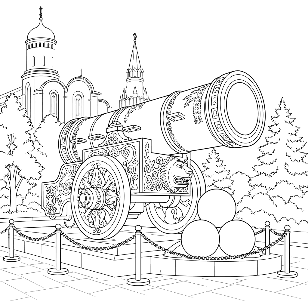 Tsar Cannon in Moscow Coloring Page