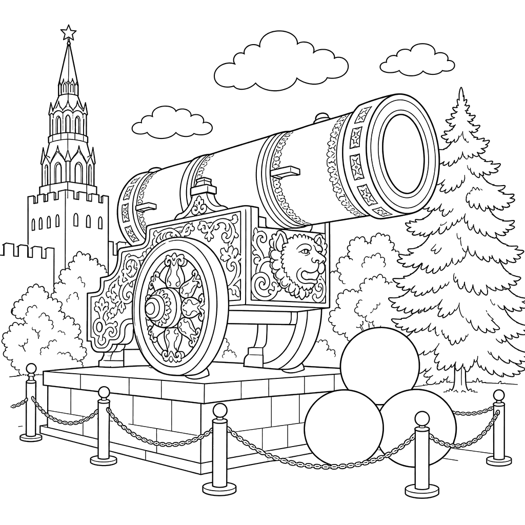 Tsar Cannon in Moscow Coloring Page