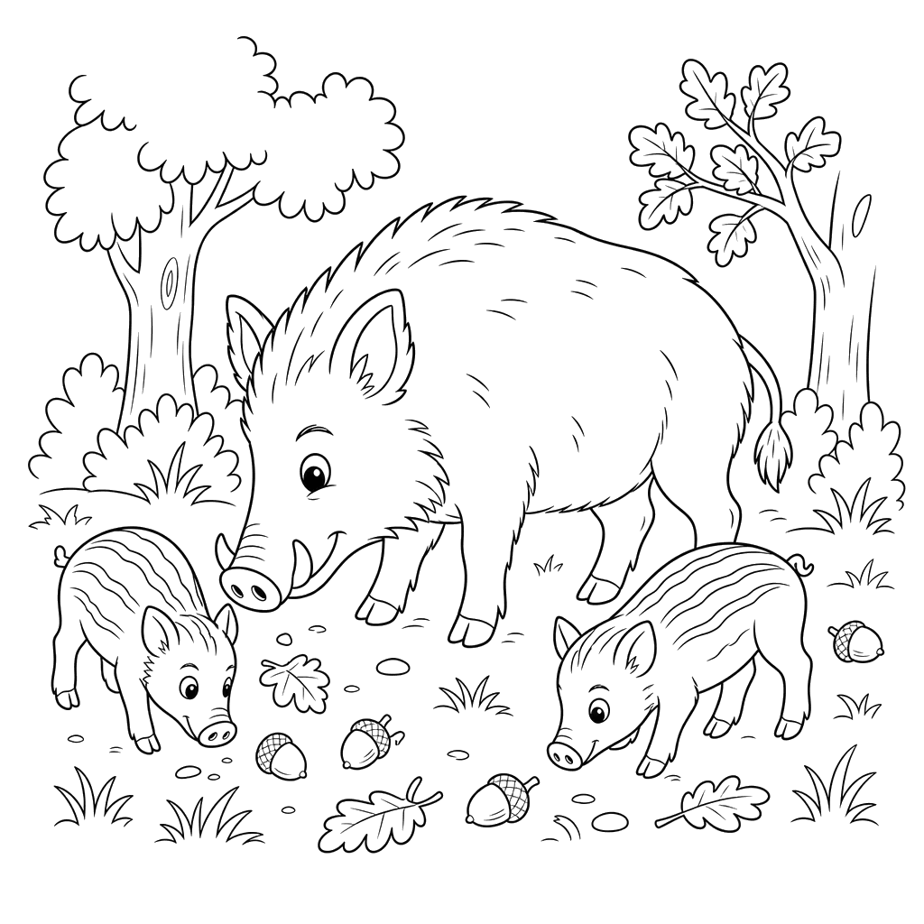 Wild Boar with Piglets