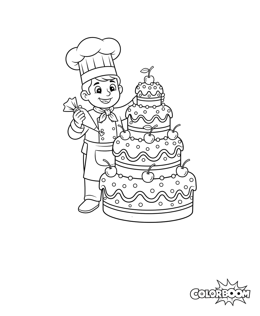 Chef Decorating Cake Coloring Page