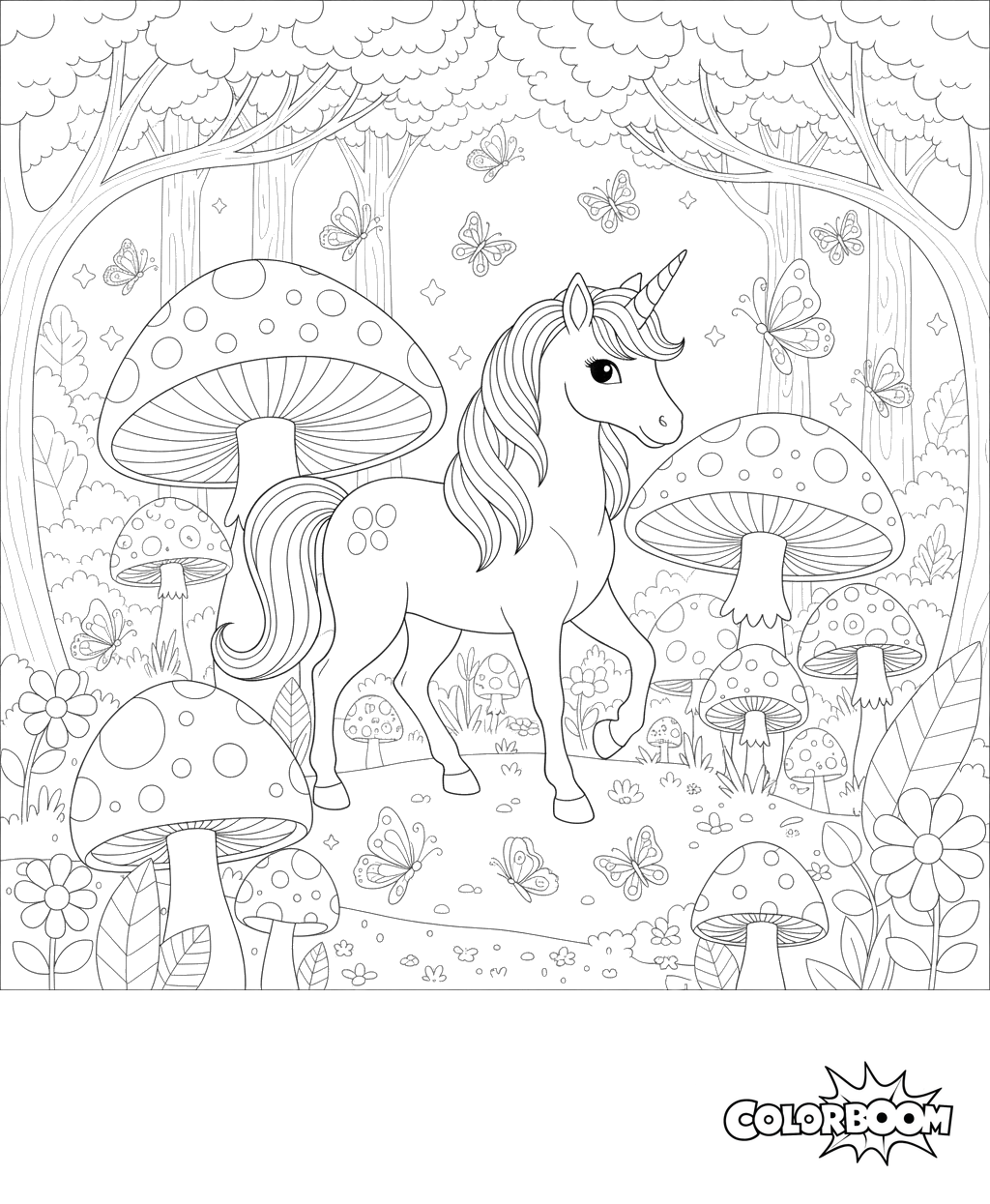 Magical Unicorn Forest Coloring Page