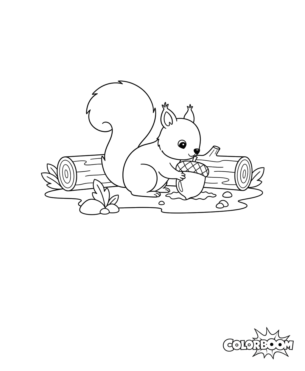 Squirrel Burying Acorn Coloring Page