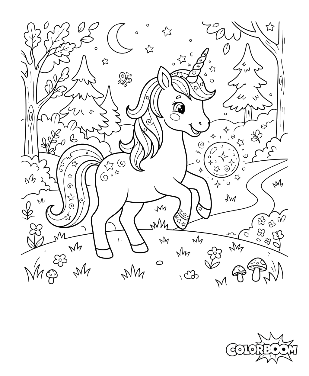Unicorn Playing with a Magic Orb Coloring Page
